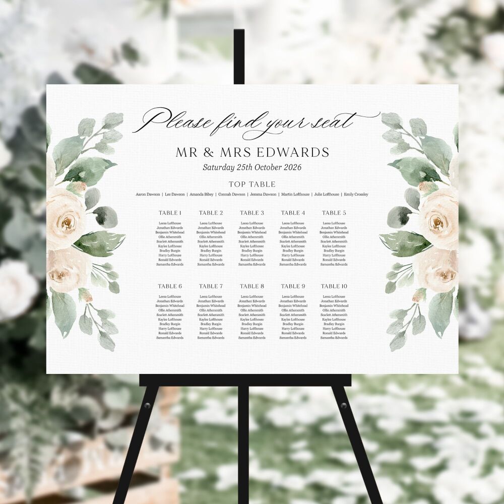 Ivory Peonies Table Plan