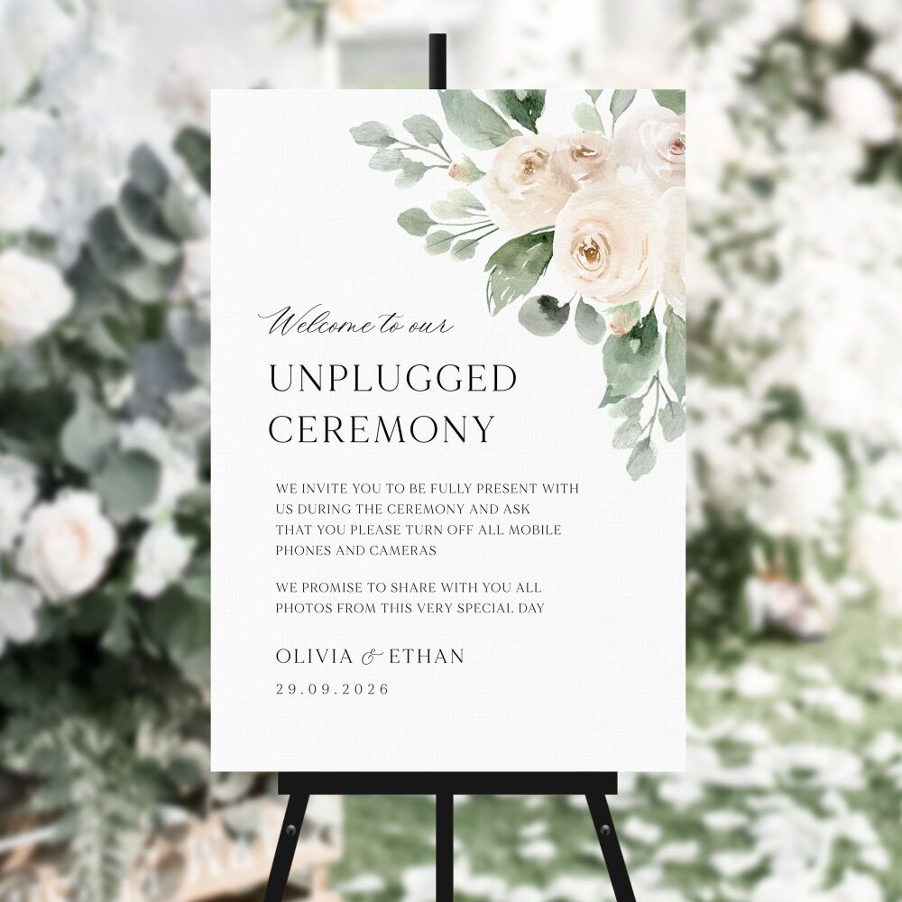 Ivory Peonies Unplugged Ceremony Sign