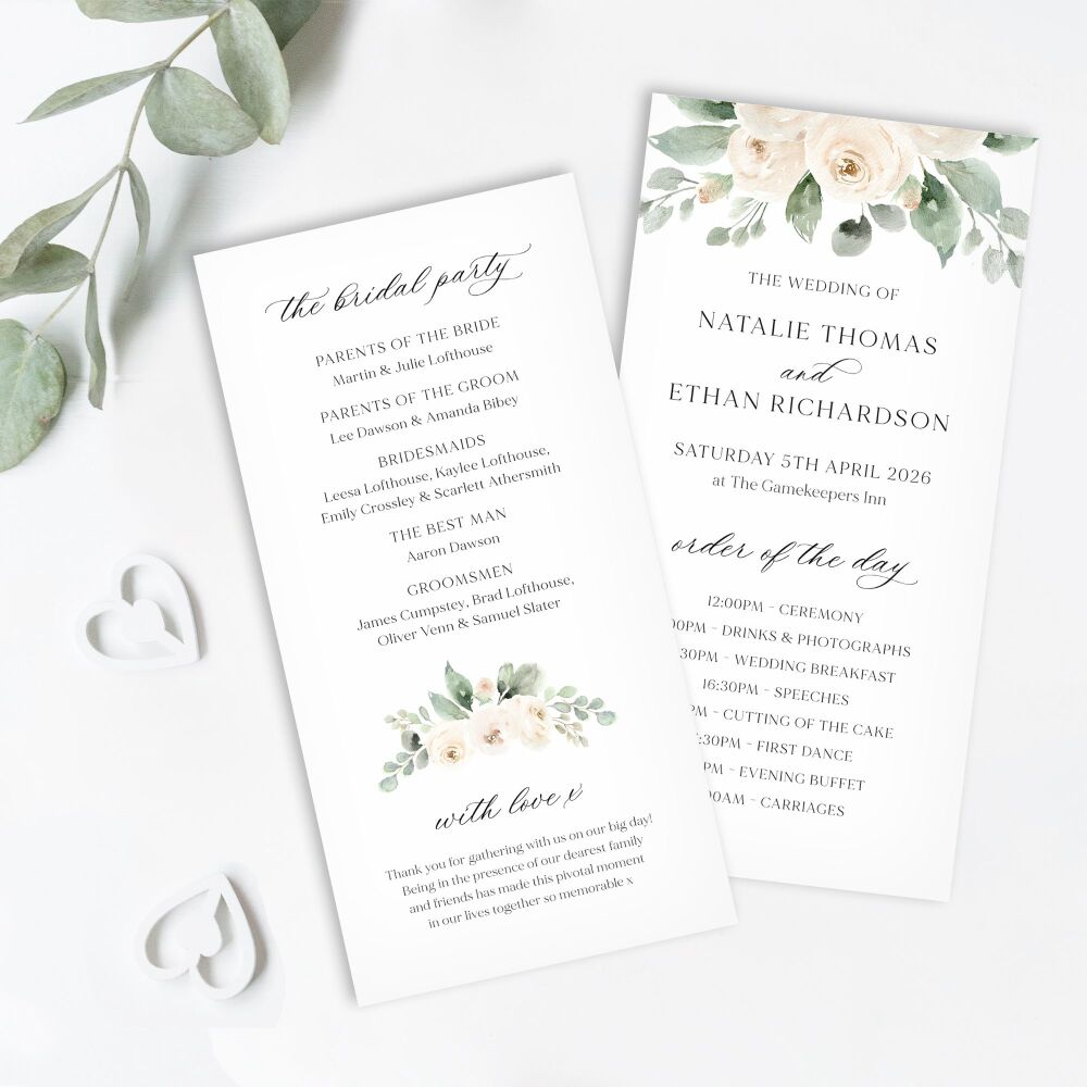 Ivory Peonies Order of Service Card