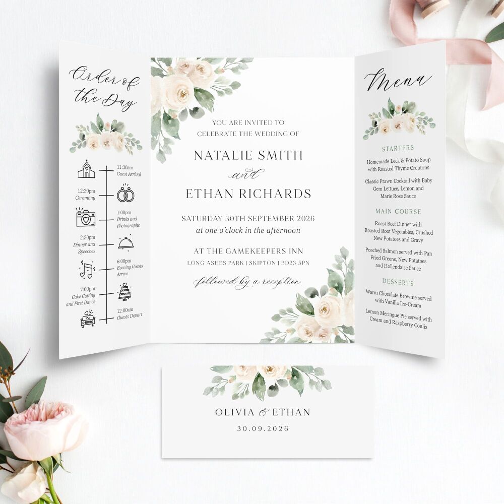 Ivory Peonies Wedding Invitation Sample
