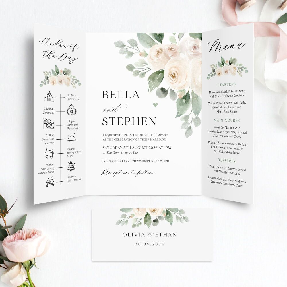 Ivory Peonies Wedding Invitation Sample