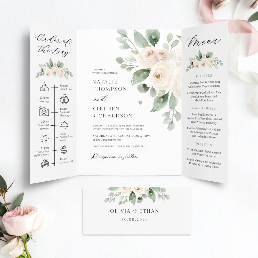 Ivory Peonies Wedding Invitation Sample