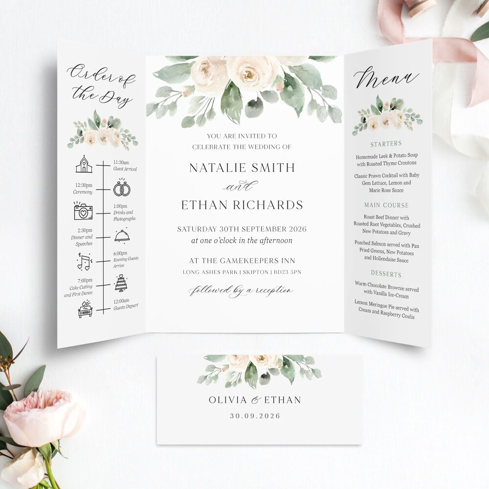 Ivory Peonies Wedding Invitation Sample