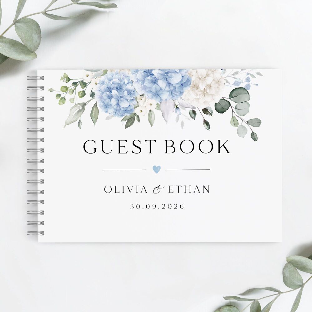 Ivory & Blue Hydrangeas Guest Book