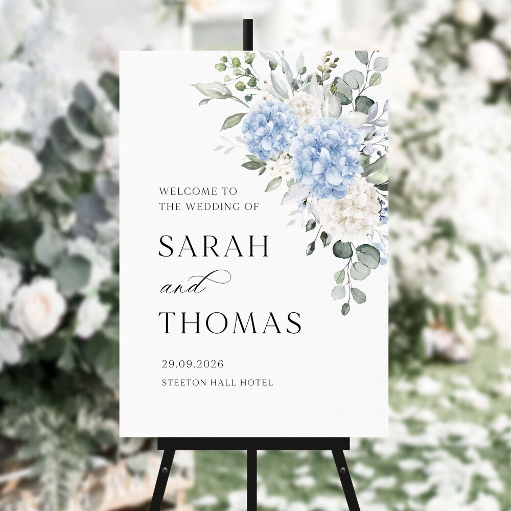 Ivory & Blue Hydrangeas Welcome Sign