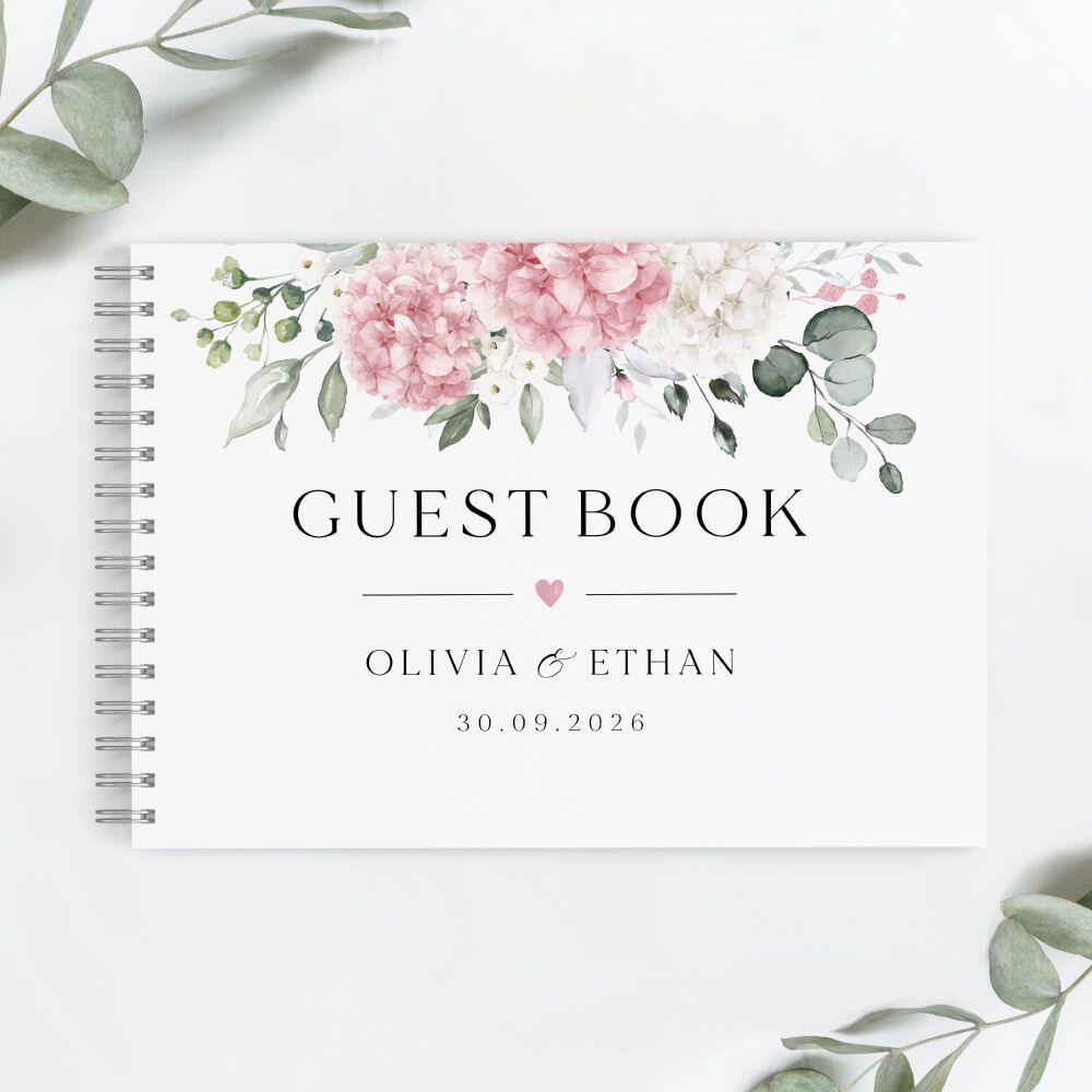 Ivory & Pink Hydrangeas Guest Book