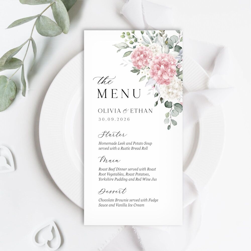 Ivory & Pink Hydrangeas Menu