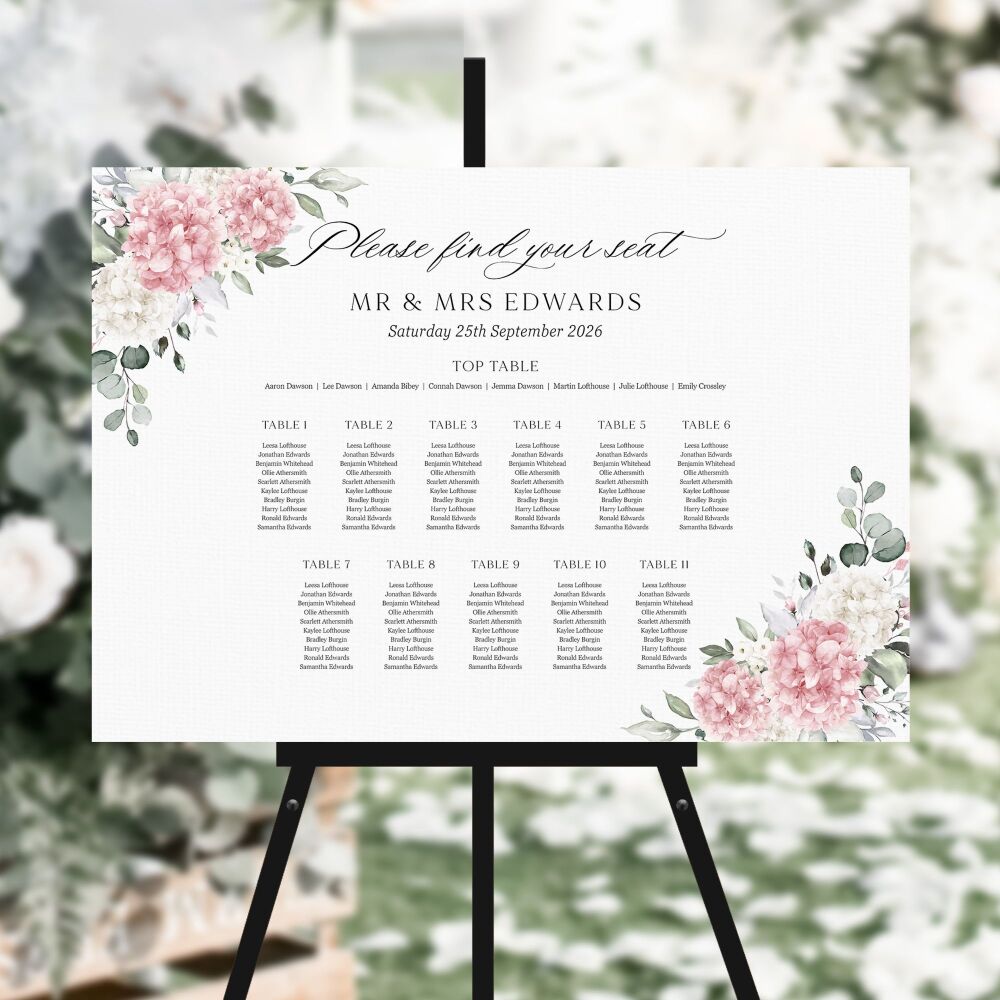 Ivory & Pink Hydrangeas Table Plan