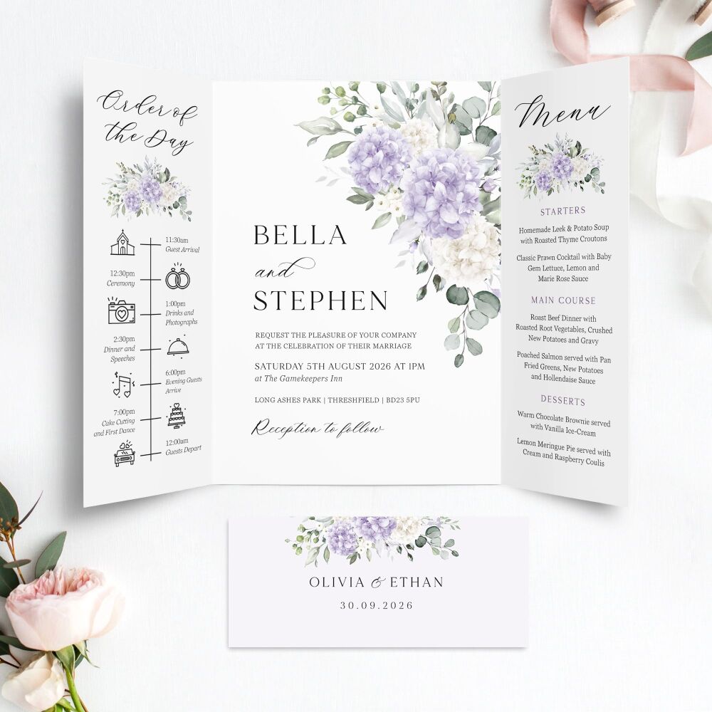 Ivory & Lilac Hydrangeas Wedding Invitation Sample