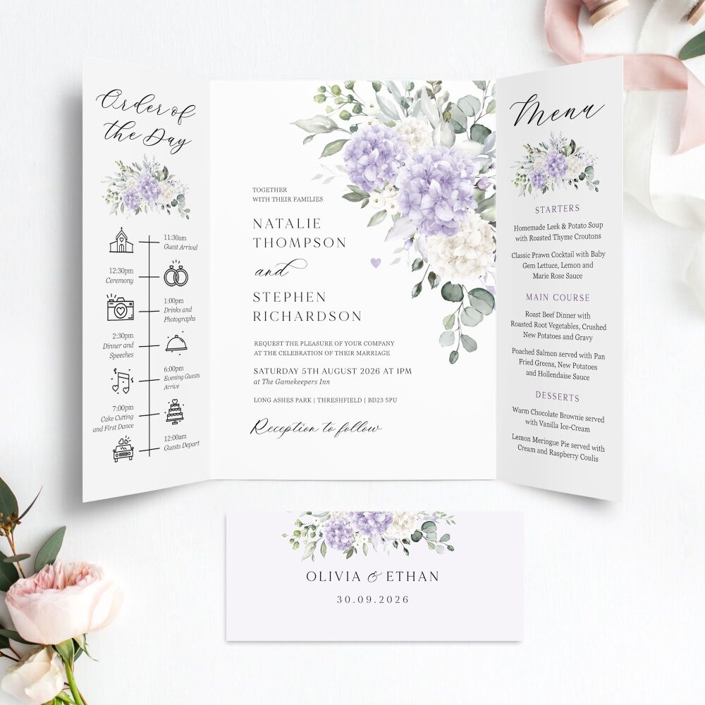 Ivory & Lilac Hydrangeas Wedding Invitation Sample
