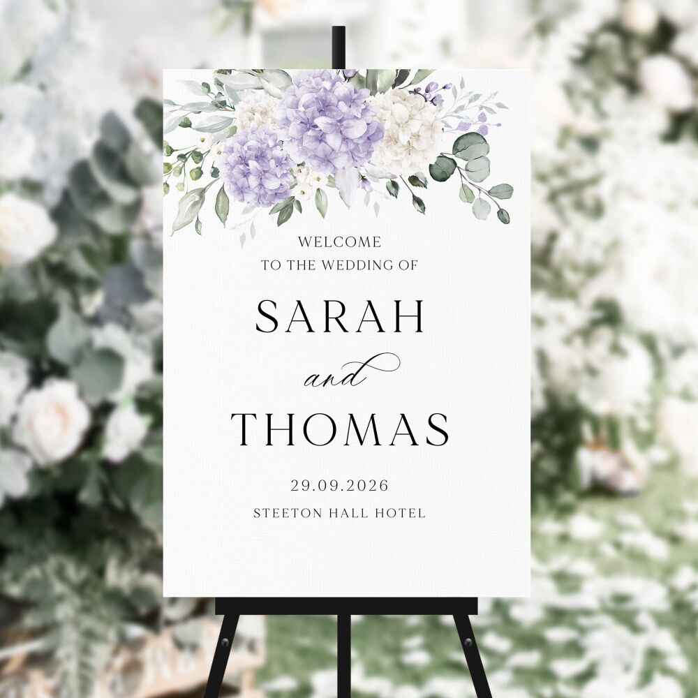 Ivory & Lilac Hydrangeas Welcome Sign