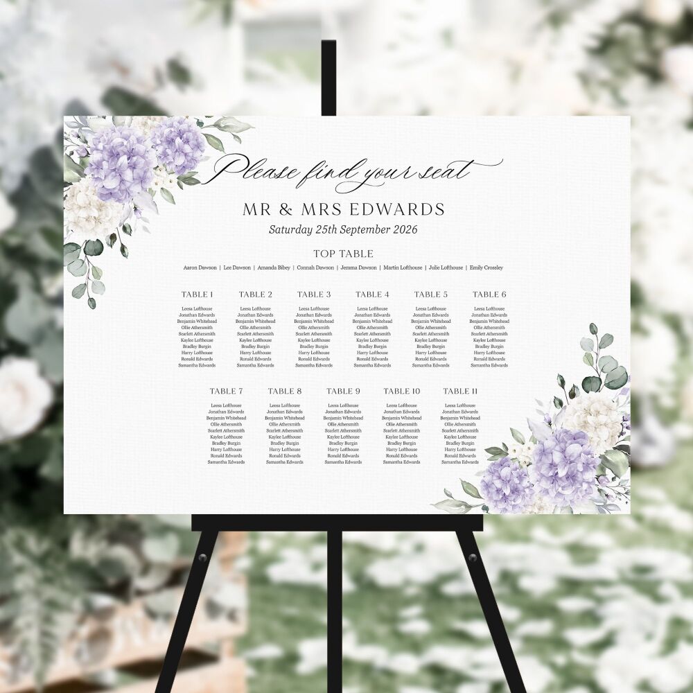 Ivory & Lilac Hydrangeas Table Plan