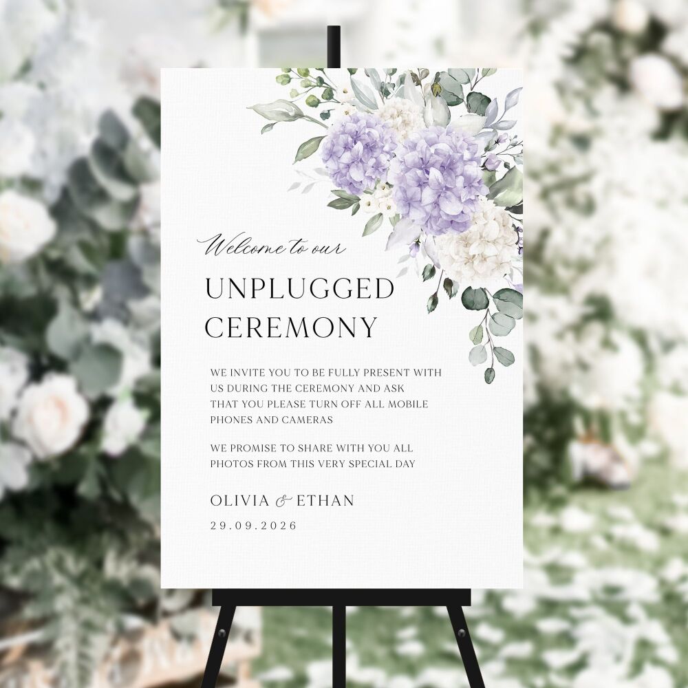 Ivory & Lilac Hydrangeas Unplugged Ceremony Sign