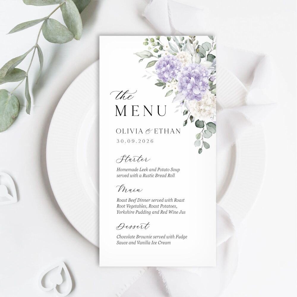 Ivory & Lilac Hydrangeas Menu