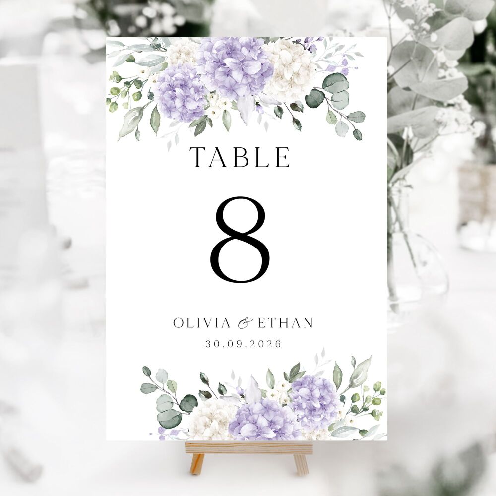 Ivory & Lilac Hydrangeas Table Numbers