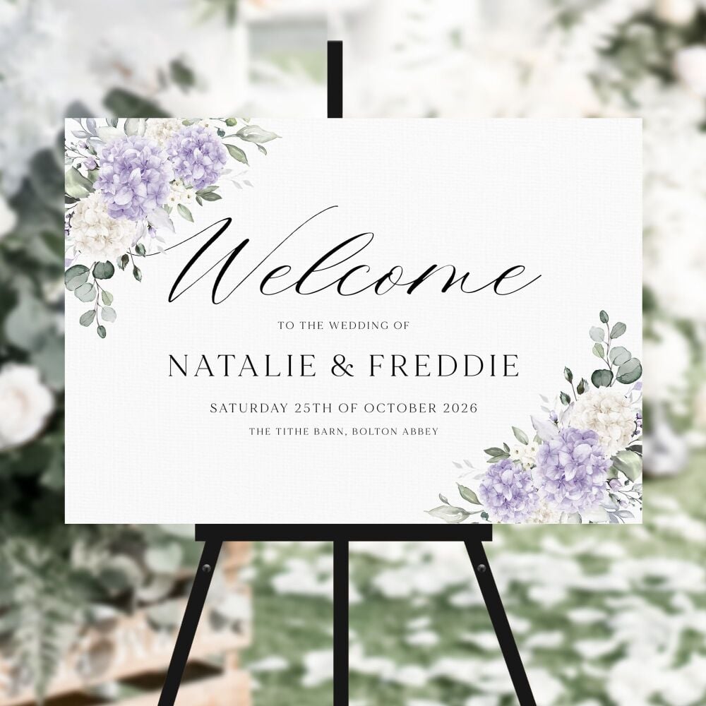 Ivory & Lilac Hydrangeas Welcome Sign