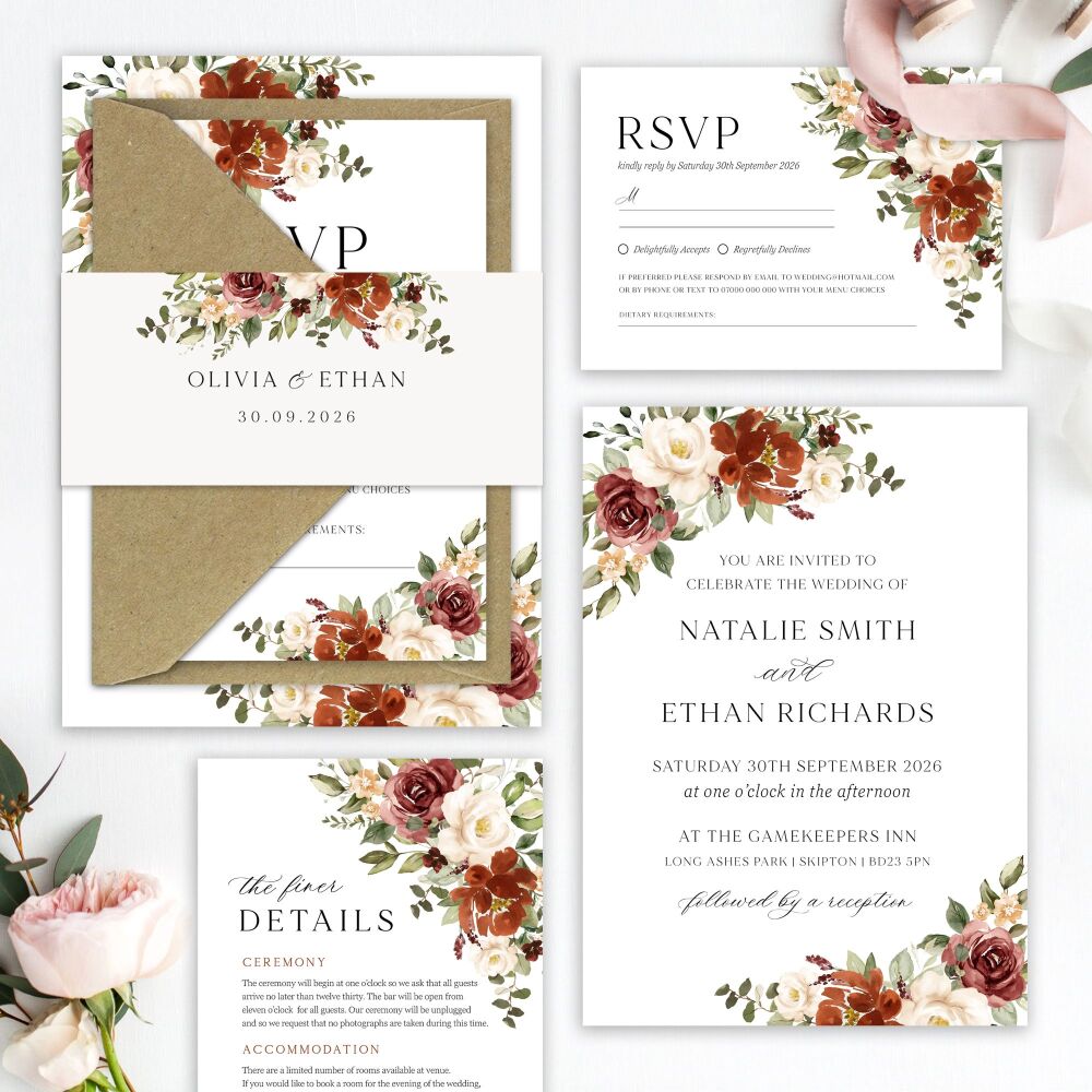 Rust & Burnt Orange Wedding Invitation Sample