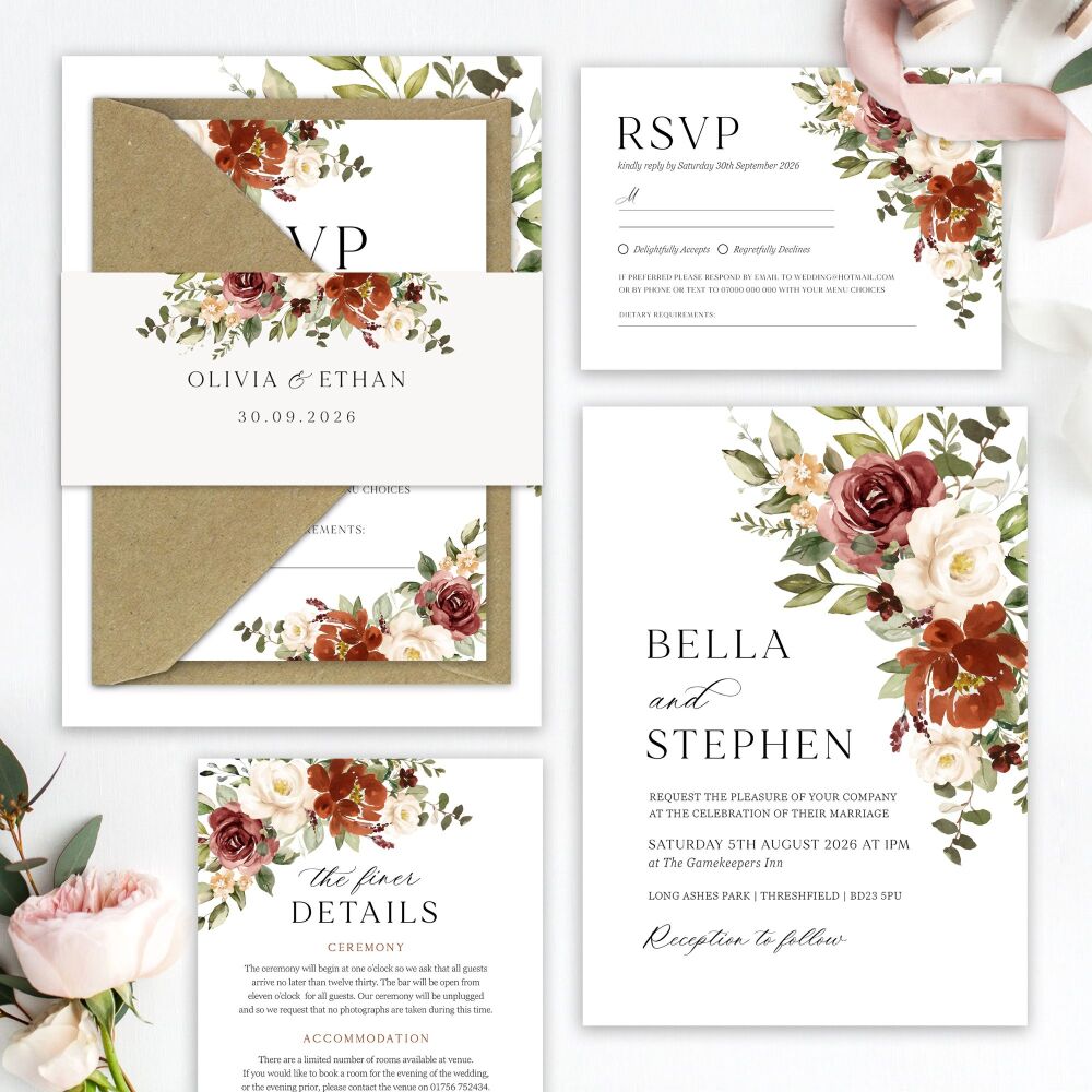 Rust & Burnt Orange Wedding Invitation Sample