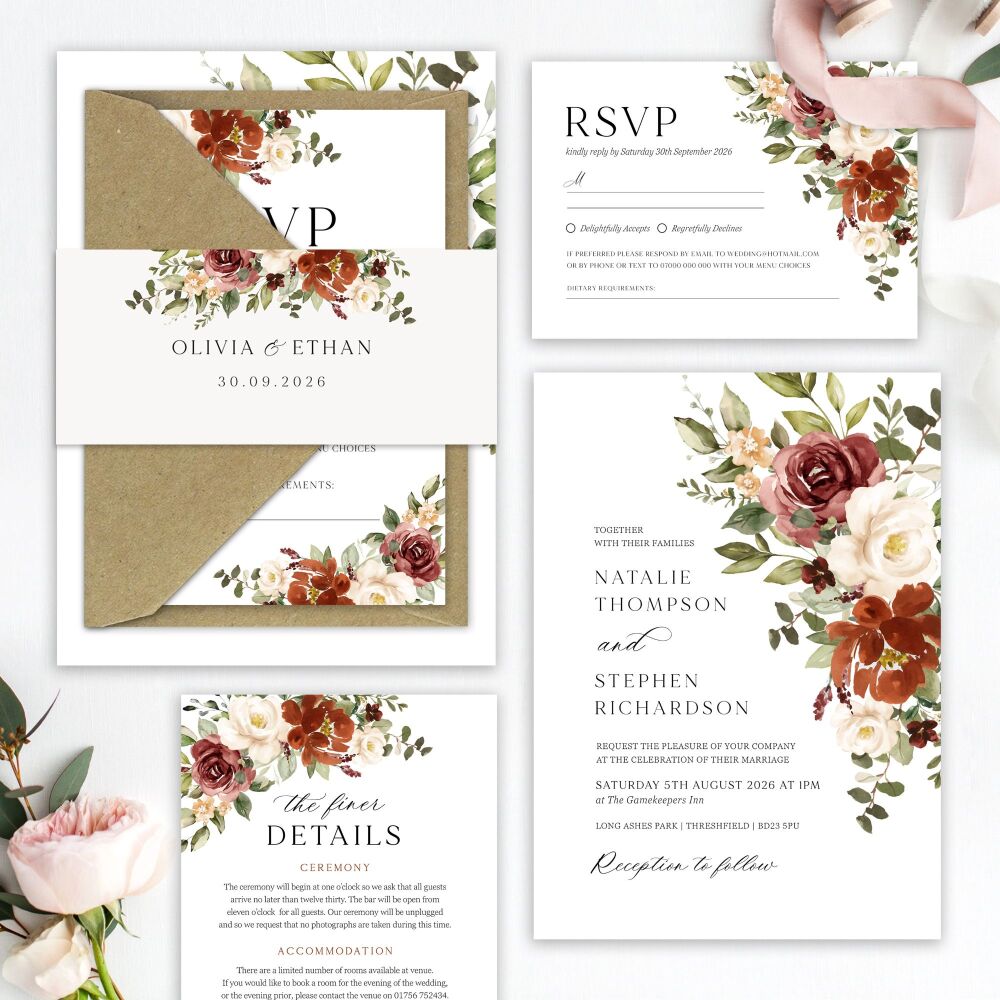 Rust & Burnt Orange Wedding Invitation Sample