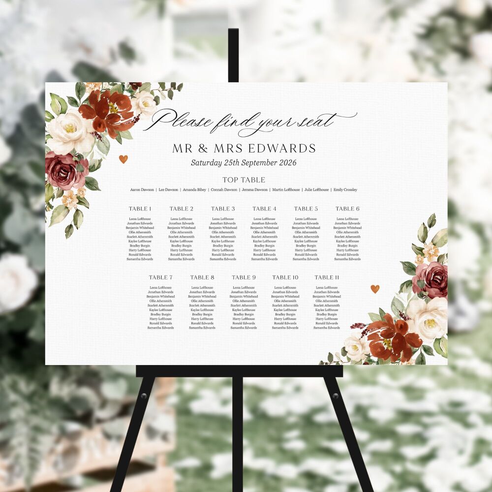 Rust & Burnt Orange Table Plan
