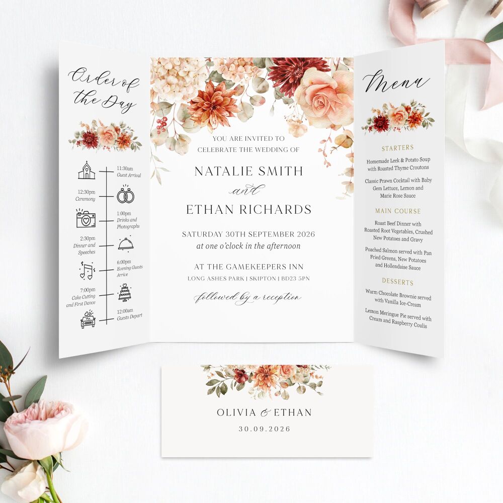 Cinnamon Floral Wedding Invitation Sample