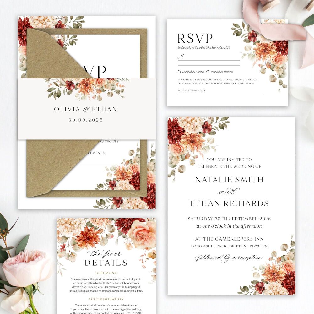 Cinnamon Floral Wedding Invitation Sample