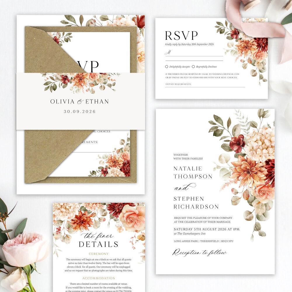 Cinnamon Floral Wedding Invitation Sample