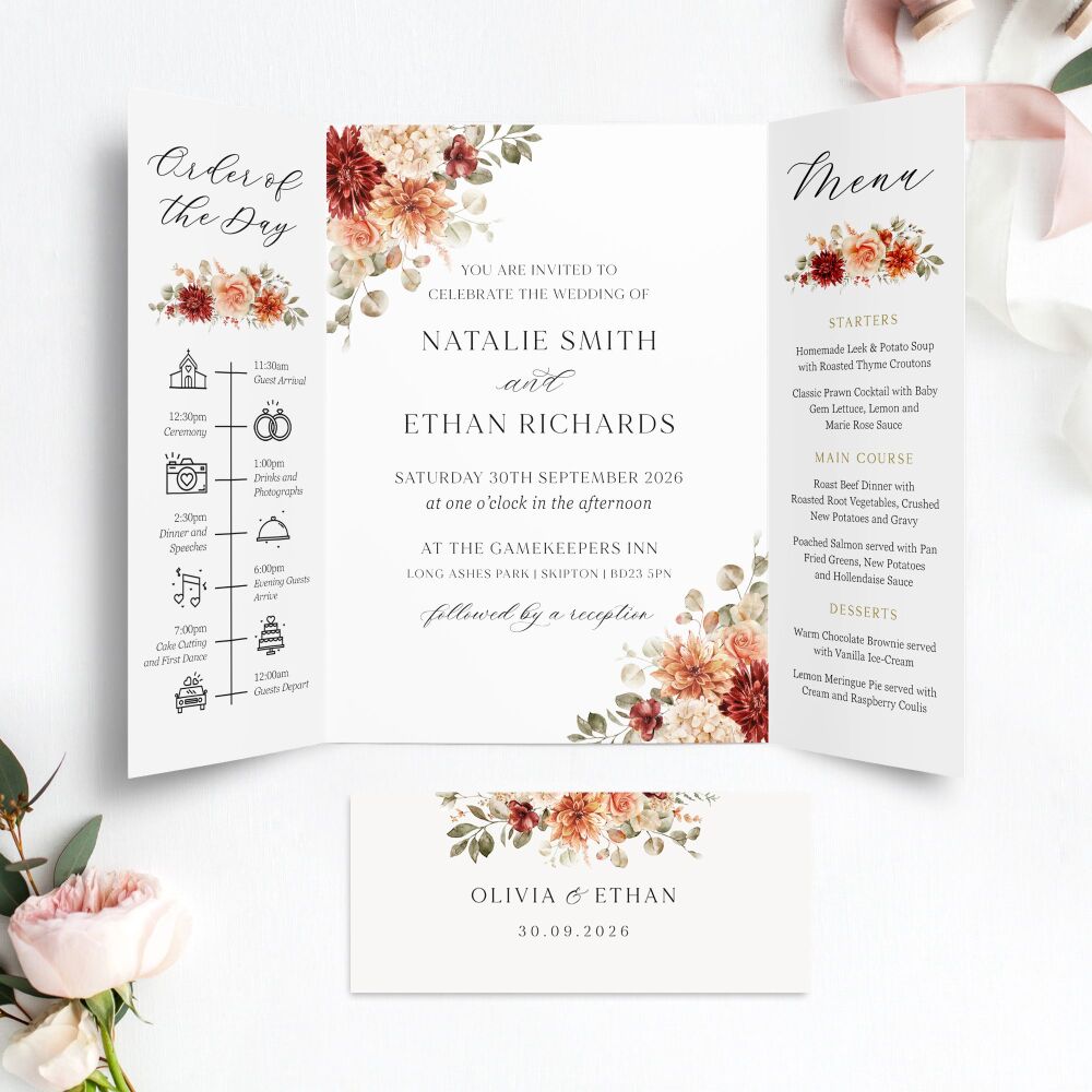 Cinnamon Floral Wedding Invitation Sample