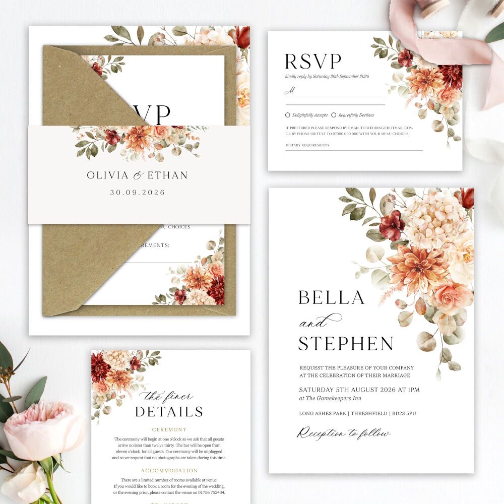Cinnamon Floral Wedding Invitation Sample
