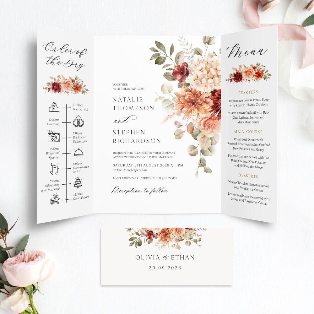 Cinnamon Floral Wedding Invitation Sample