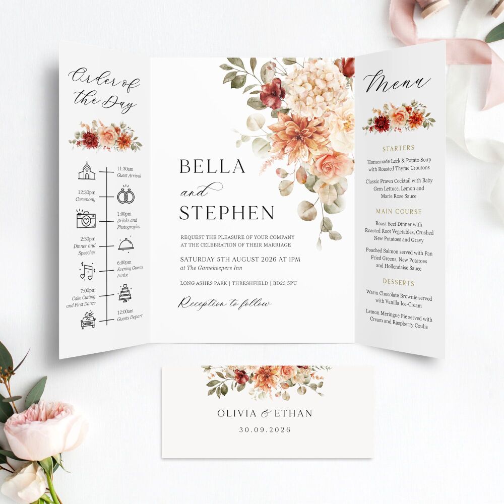 Cinnamon Floral Wedding Invitation Sample