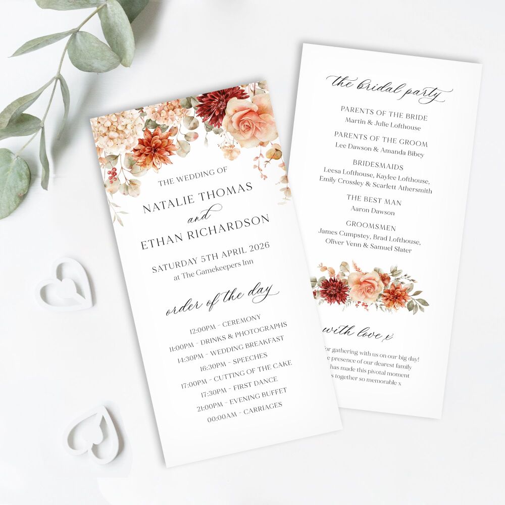 Cinnamon Floral Order of Service Card