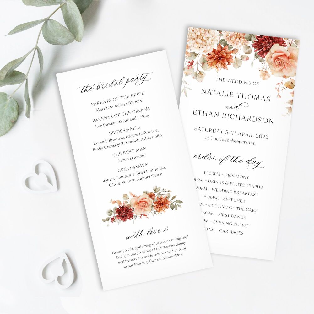 Cinnamon Floral Order of Service Card