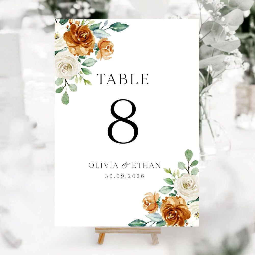 Burnt Orange & Eucalyptus Table Numbers