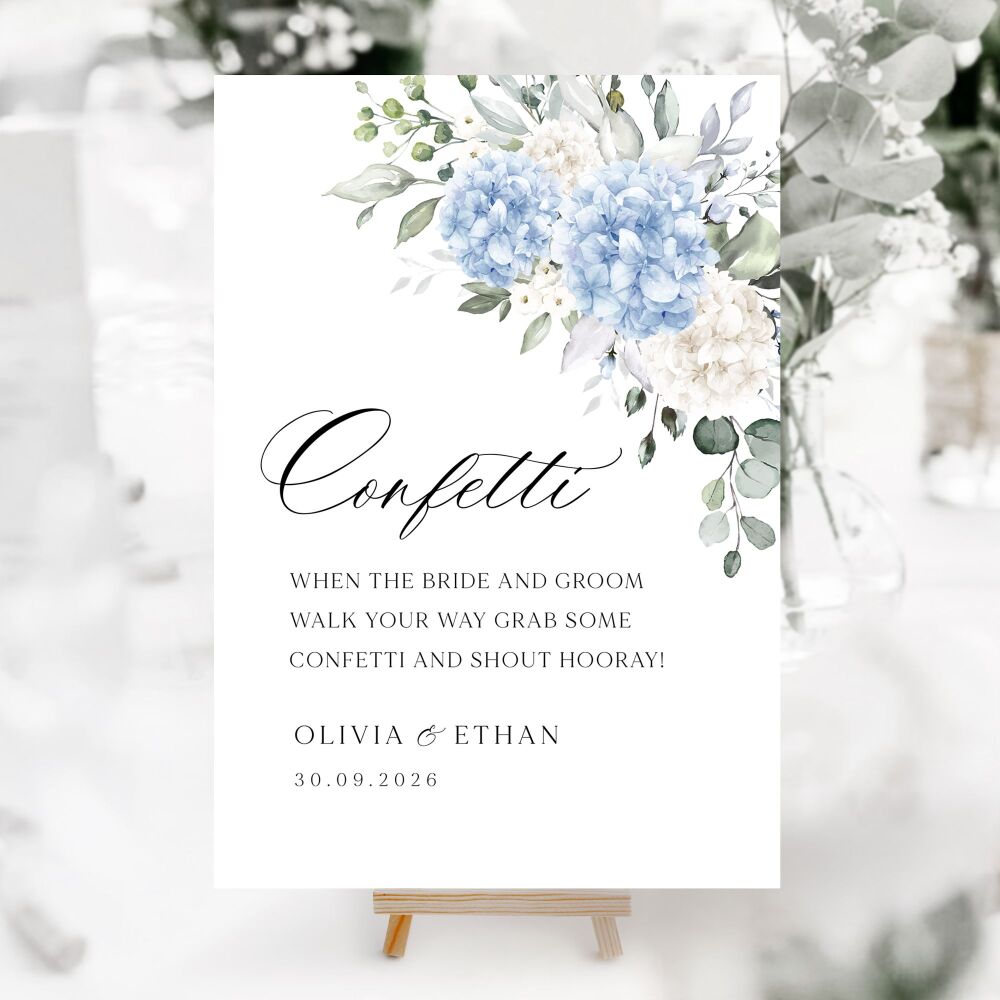 Ivory & Blue Hydrangeas Wedding Accessory Signs (Choose Your Sign)