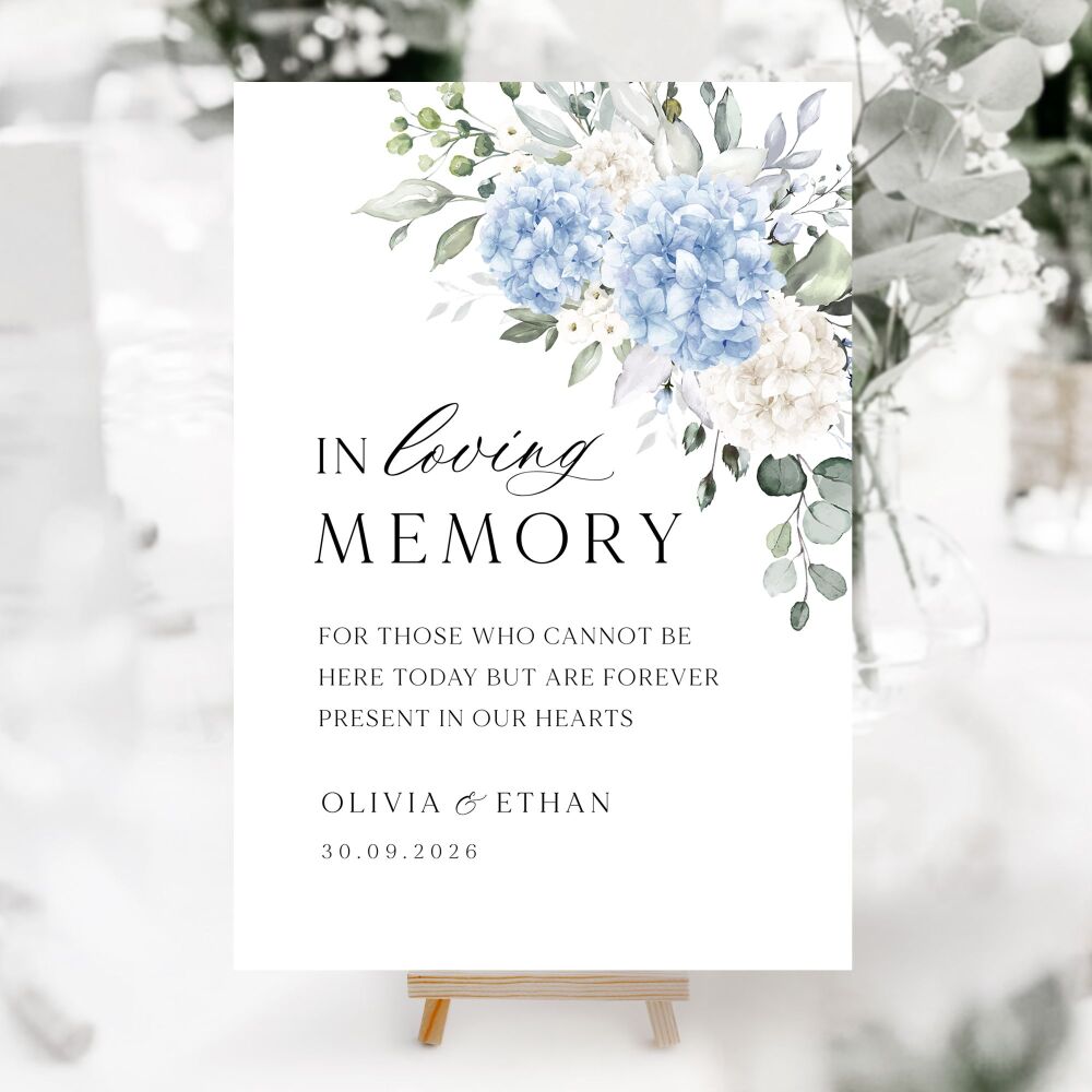 Ivory & Blue Hydrangeas Wedding Accessory Signs (Choose Your Sign)