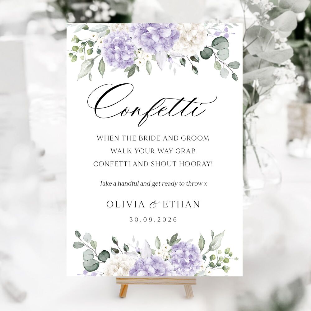 Ivory & Lilac Hydrangeas Wedding Accessory Signs (Choose Your Sign)