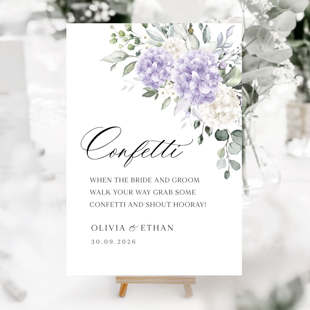 Ivory & Lilac Hydrangeas Wedding Accessory Signs (Choose Your Sign)