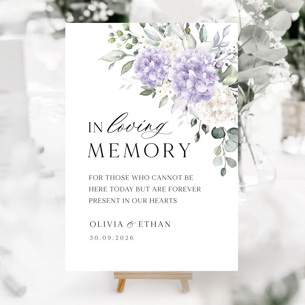 Ivory & Lilac Hydrangeas Wedding Accessory Signs (Choose Your Sign)