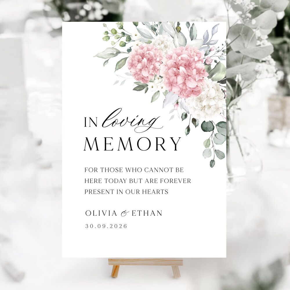 Ivory & Pink Hydrangeas Wedding Accessory Signs (Choose Your Sign)