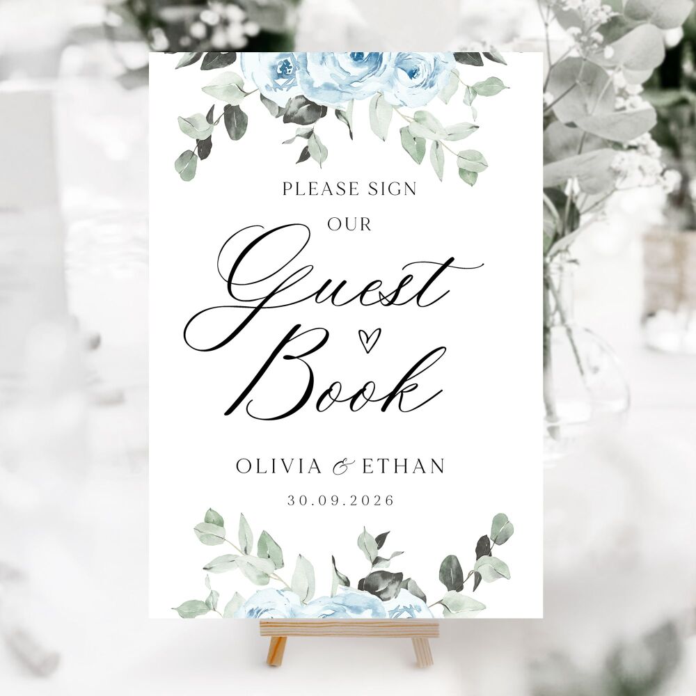 Baby Blue Floral Wedding Accessory Signs (Choose Your Sign)
