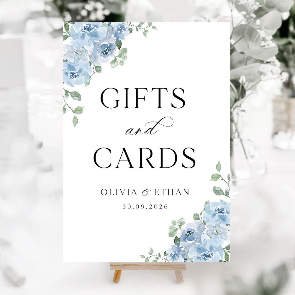 Dusky Blue Floral Wedding Accessory Signs (Choose Your Sign)