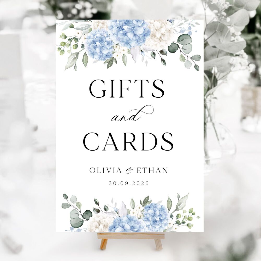 Ivory & Blue Hydrangeas Wedding Accessory Signs (Choose Your Sign)