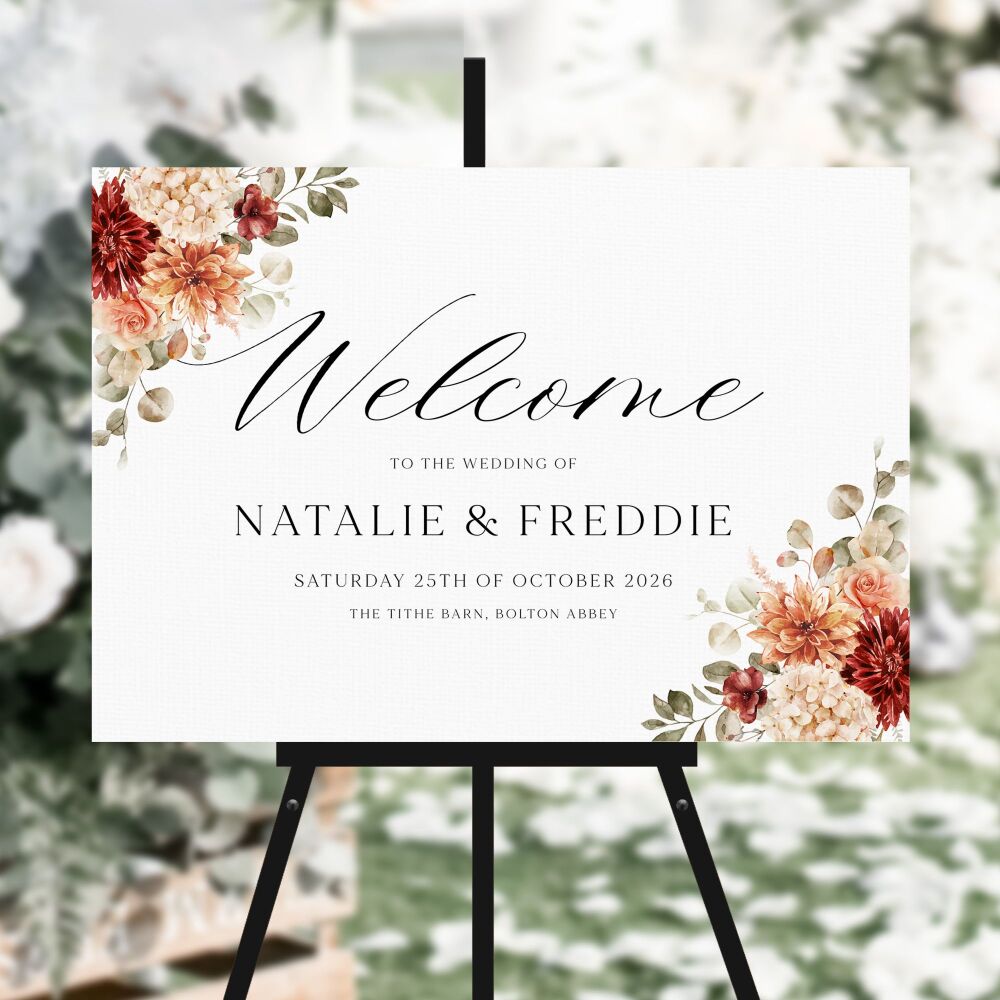 Cinnamon Floral Welcome Sign