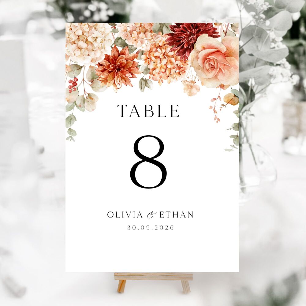 Cinnamon Floral Table Numbers