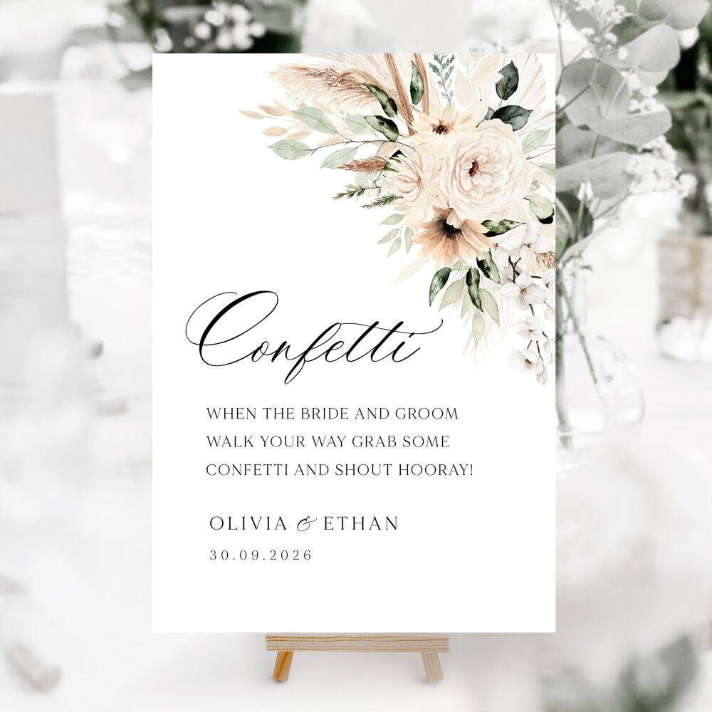 Pampas & Neutral Florals Wedding Accessory Signs (Choose Your Sign)