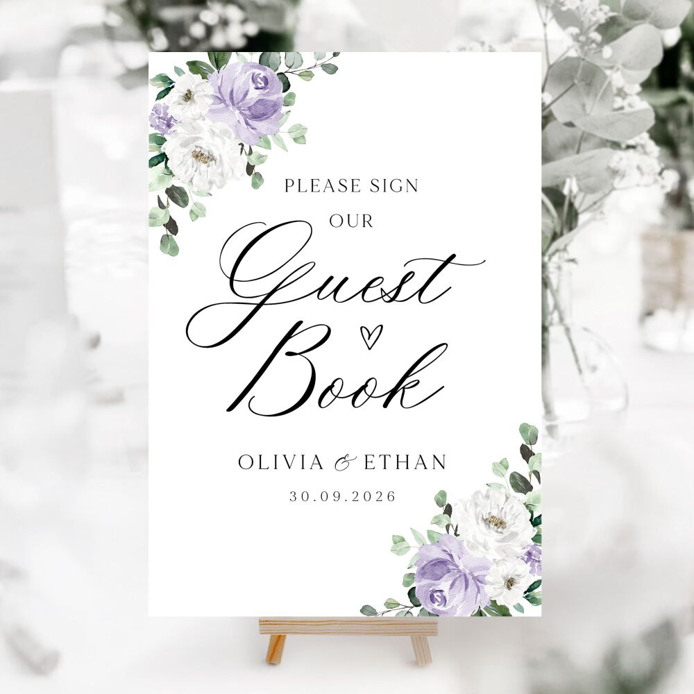Lilac Florals & Eucalyptus Wedding Accessory Signs (Choose Your Sign)