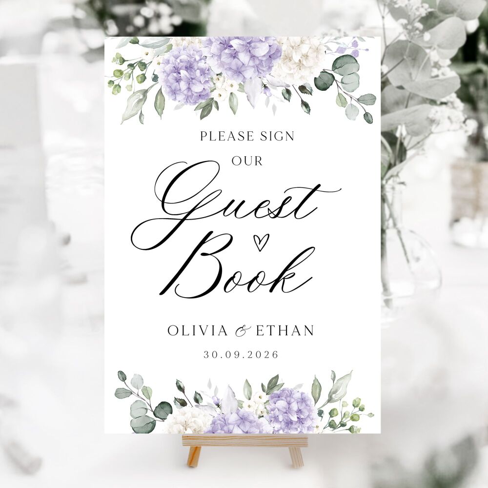 Ivory & Lilac Hydrangeas Wedding Accessory Signs (Choose Your Sign)