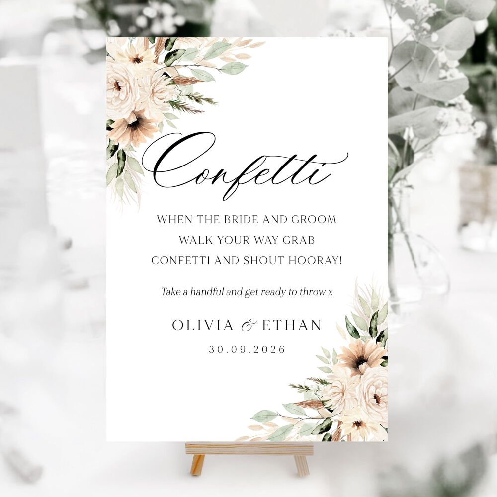 Pampas & Neutral Florals Wedding Accessory Signs (Choose Your Sign)