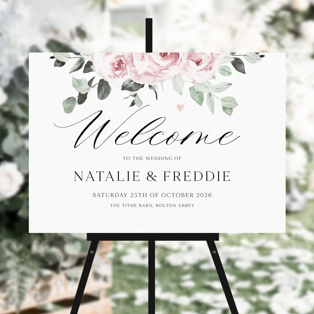 Dusky Pink Floral Welcome Sign